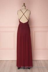 Simple burgundy chiffon long Evening Prom Dresses burgundy formal Dresses
